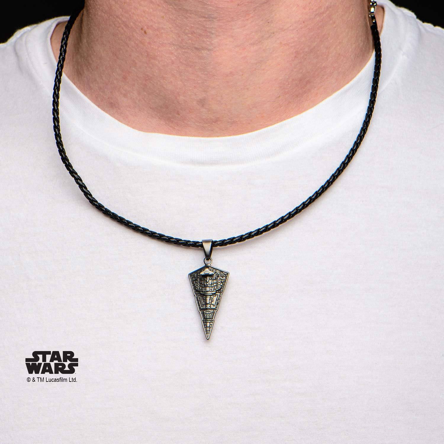 Star Wars Star Destroyer Pendant with Black Leather Chain - Jewelry Brands Shop