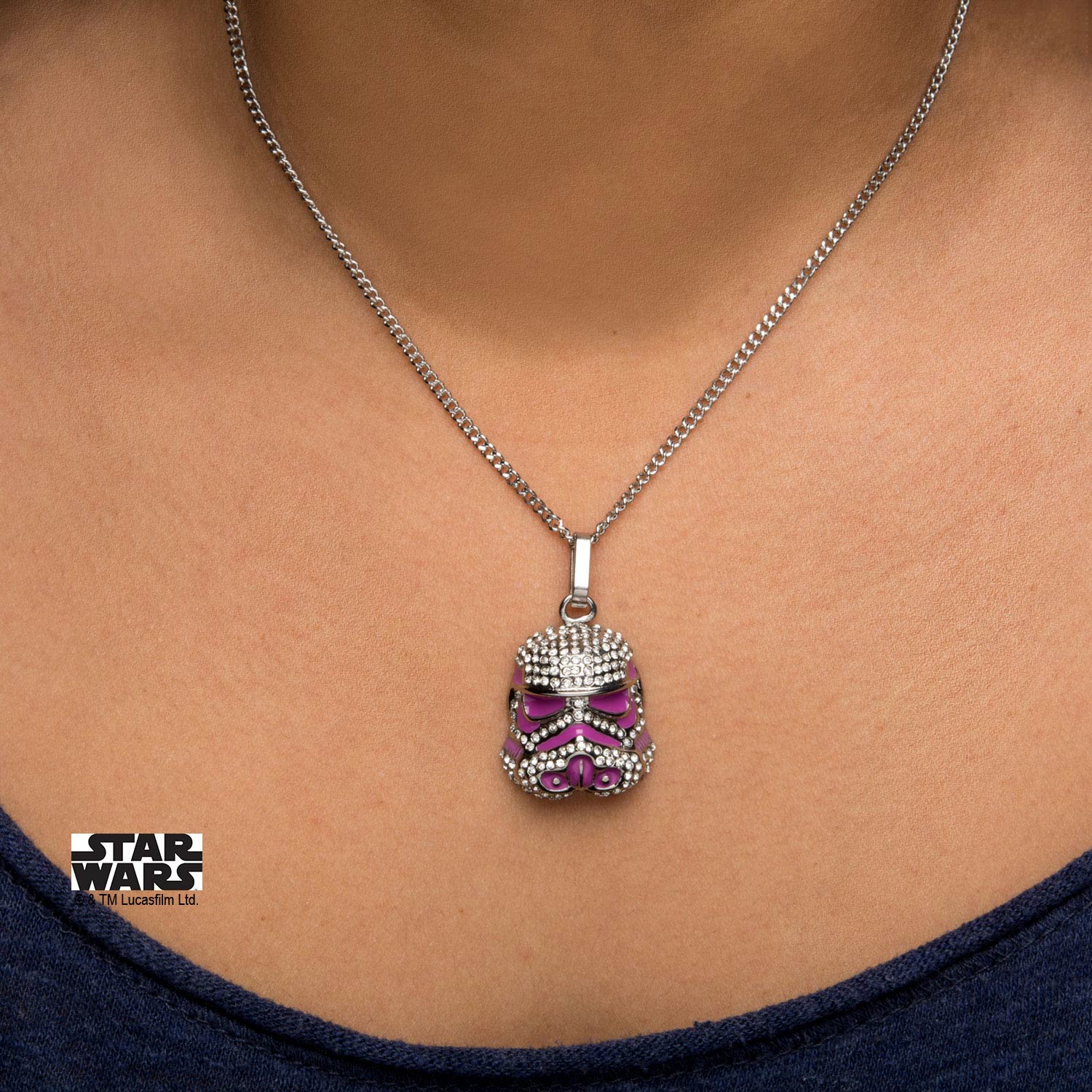 Star Wars Stormtrooper with Clear Gem and Pink Enamel Filled Pendant Necklace - Jewelry Brands Shop