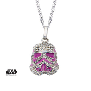 Star Wars Stormtrooper with Clear Gem and Pink Enamel Filled Pendant Necklace - Jewelry Brands Shop