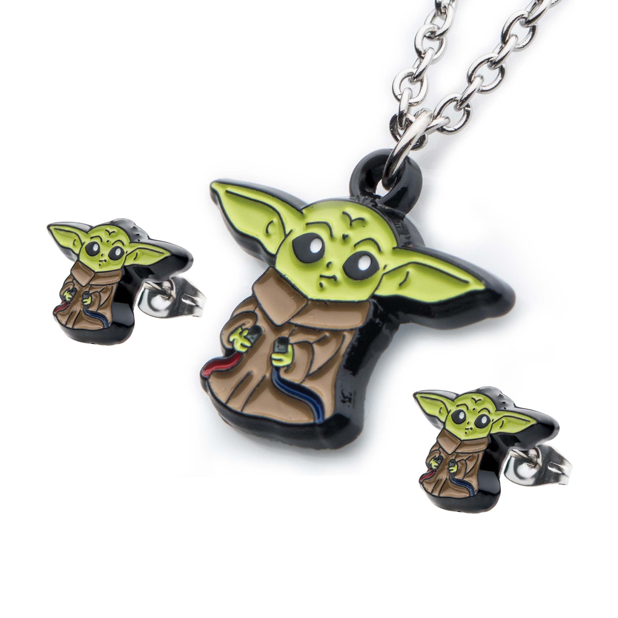 Star Wars: The Mandalorian Grogu (AKA: Baby Yoda/ The Child) Necklace And Earring Set - Jewelry Brands Shop