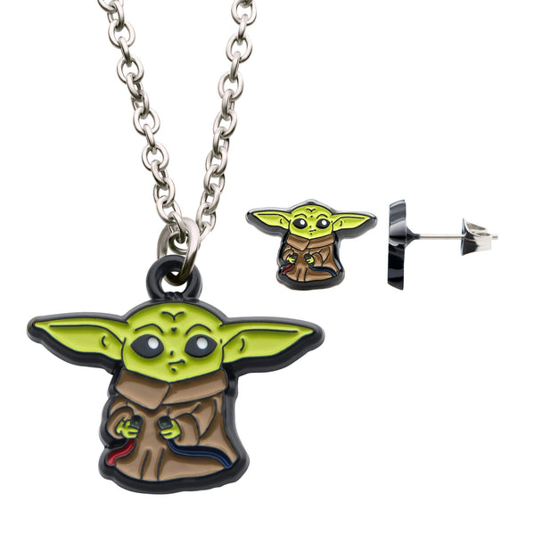 Star Wars: The Mandalorian Grogu (AKA: Baby Yoda/ The Child) Necklace And Earring Set