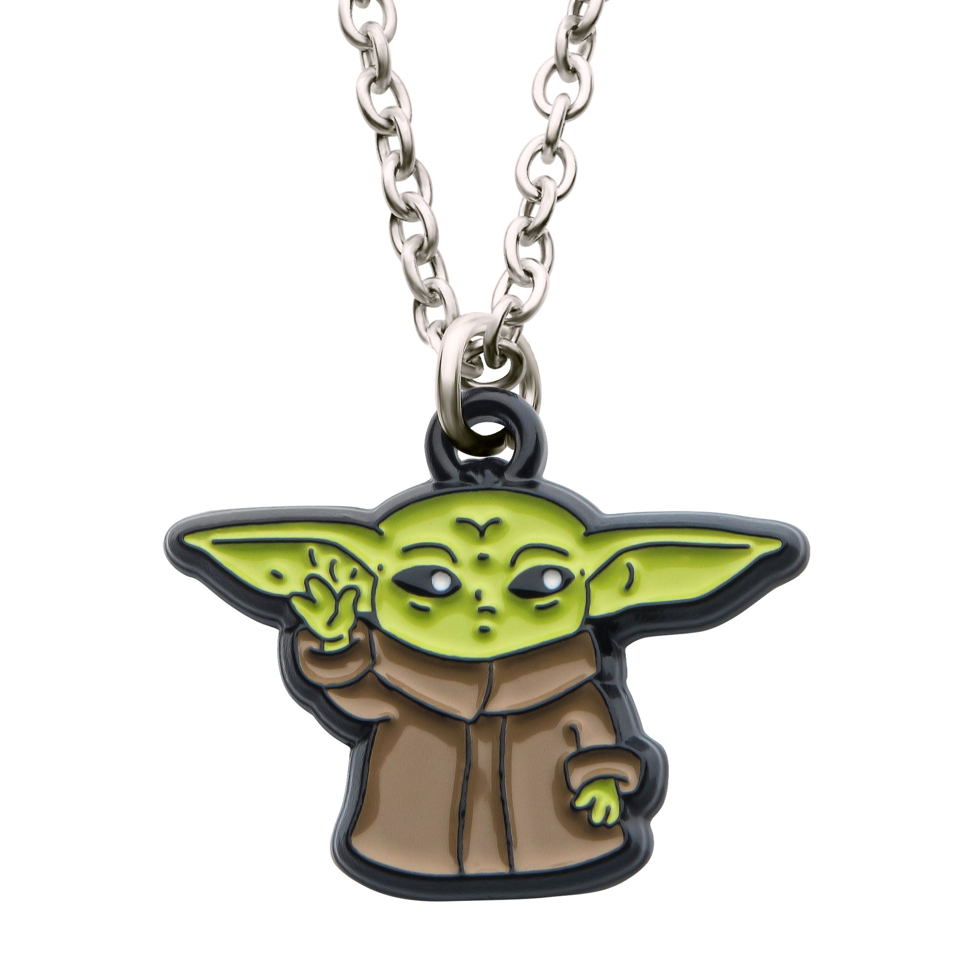 Star Wars: The Mandalorian Grogu (AKA: Baby Yoda/ The Child) Using The Force Enamel Necklace - Jewelry Brands Shop