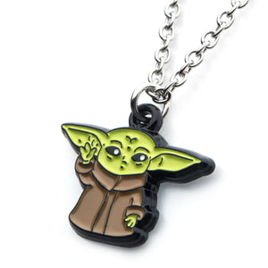 Star Wars: The Mandalorian Grogu (AKA: Baby Yoda/ The Child) Using The Force Enamel Necklace - Jewelry Brands Shop