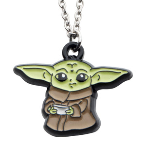 Star Wars: The Mandalorian Grogu (AKA: Baby Yoda/ The Child) with Cup Pendant Necklace - Jewelry Brands Shop