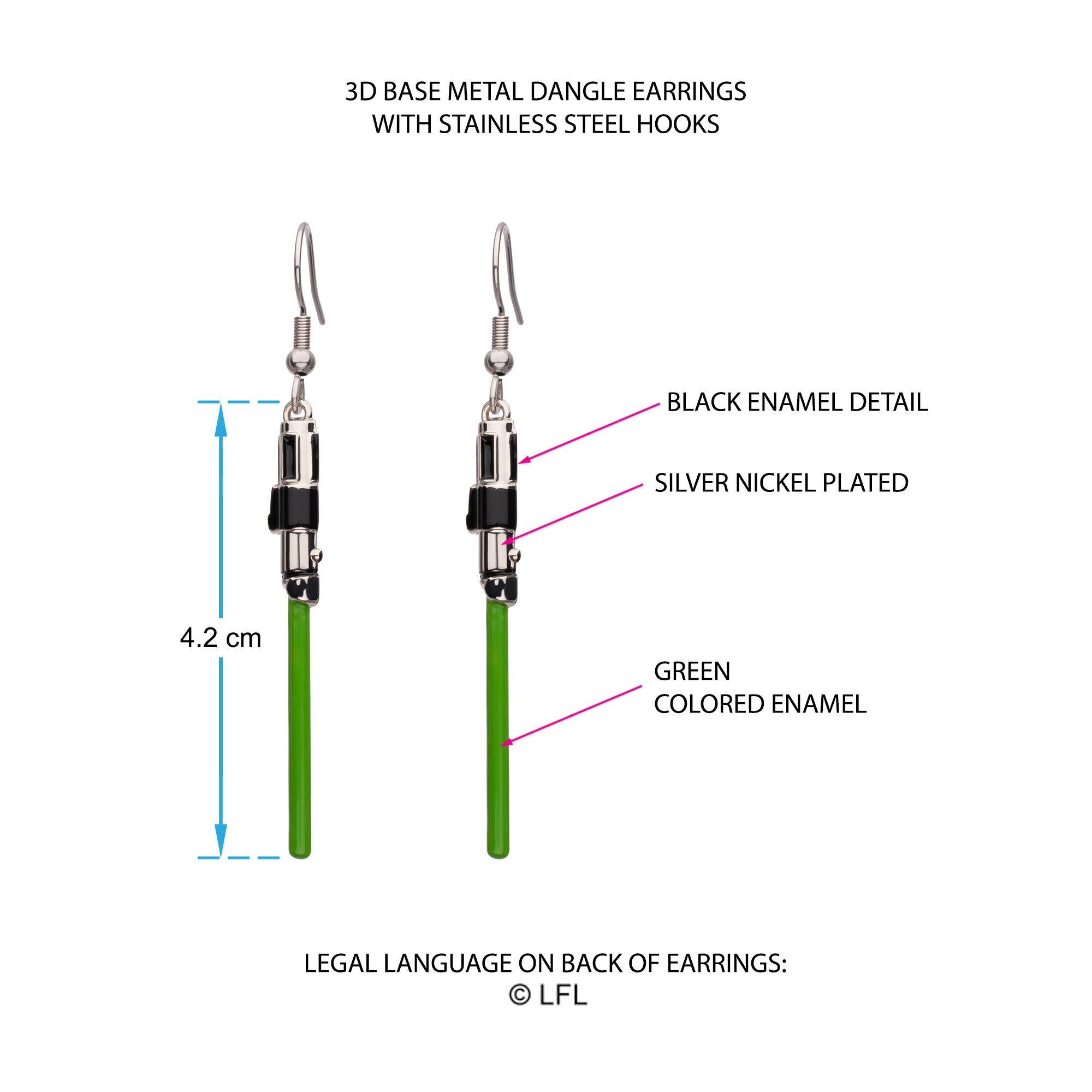 Star Wars Yoda Lightsaber Drop Earrings - Jewelry Brands Shop