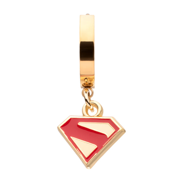 Superman Logo Shield Huggie Earrings – Bold Gold &amp; Red Emblem Jewelry Sold by piece