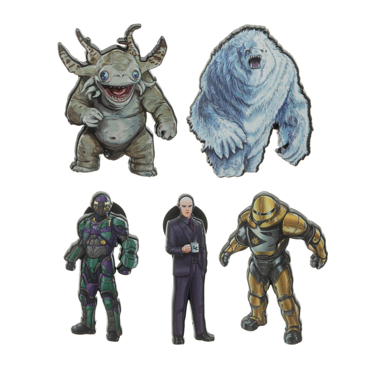Superman Movie Monster and Villain Pin Set – 5-Piece Collectible Jewelry