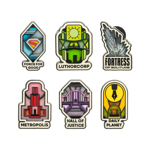 Superman Movie Stained Glass Pin Set – 6-Piece Collectible Jewelry