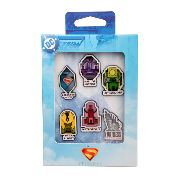 Superman Movie Stained Glass Pin Set – 6-Piece Collectible Jewelry