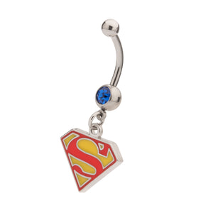 DC Comics Red/Yellow Superman Logo with Gem Dangle Navel