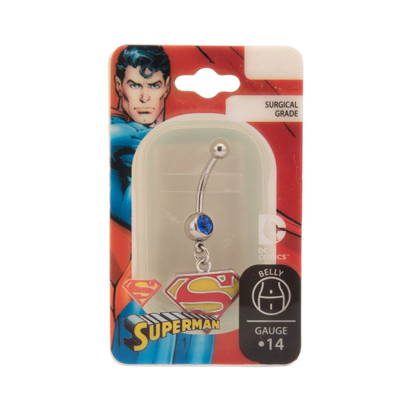 DC Comics Red/Yellow Superman Logo with Gem Dangle Navel