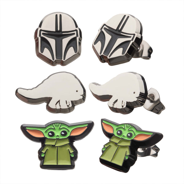 Star Wars: The Mandalorian Grogu (AKA: Baby Yoda/ The Child) Mando Helmet & Blurrg Earring Set