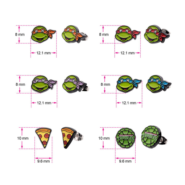 Teenage Mutant 6-pair Enamel Stud Earrings Sets.