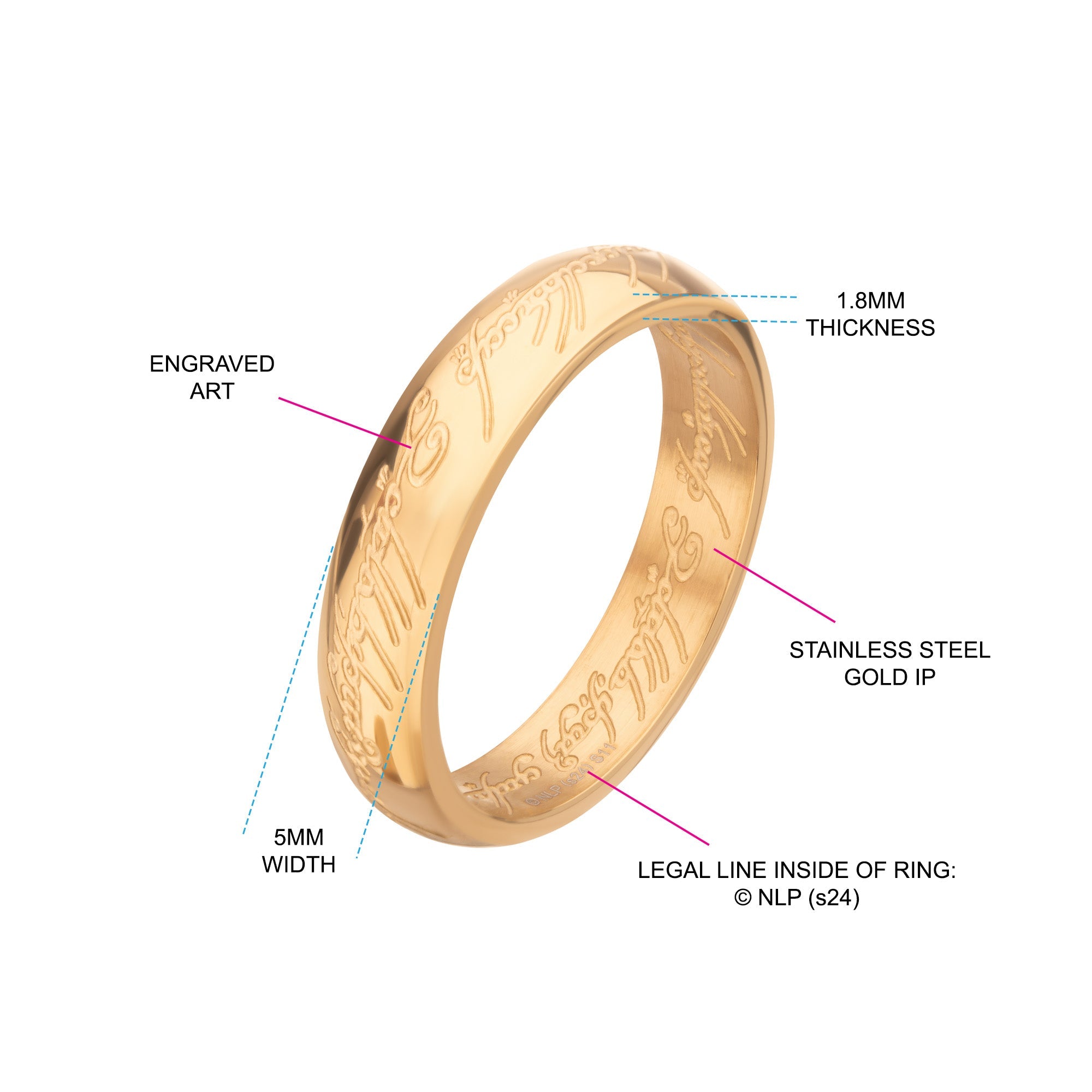 The Lord of the Rings Stainless Steel Gold IP The One Ring - Jewelry Brands Shop