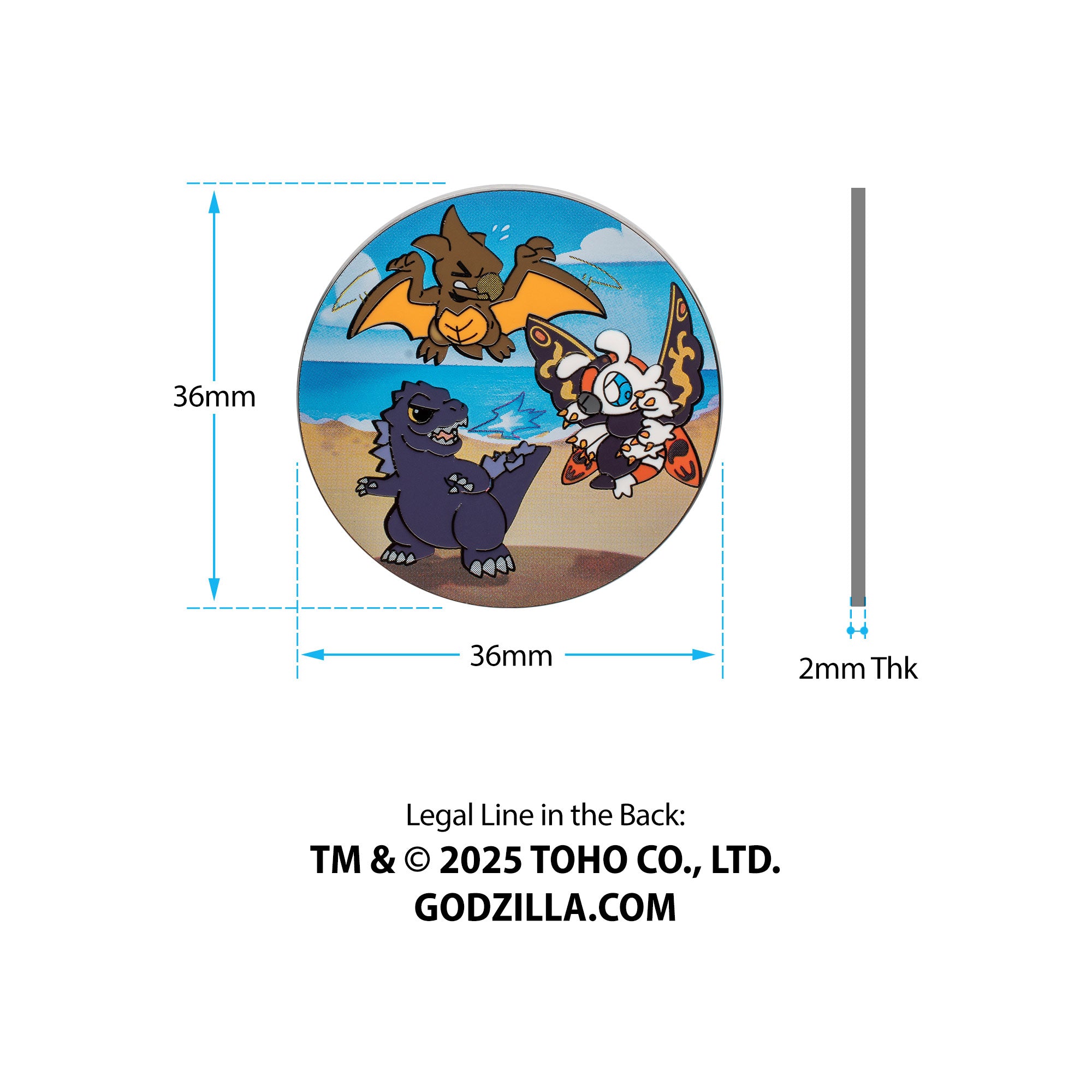 Godzilla Mothra/Rodan Round Pin