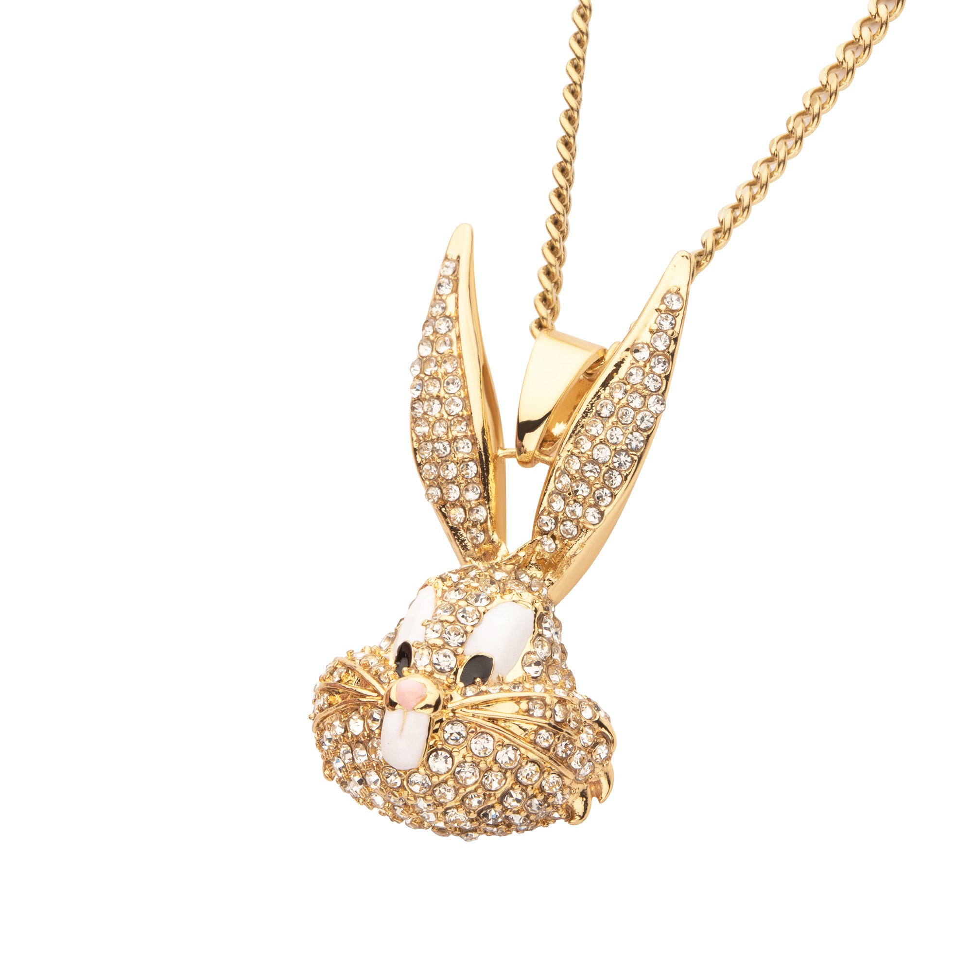 Looney Tunes Bugs Bunny Crystal Gold Plated Bling Pendant Necklace