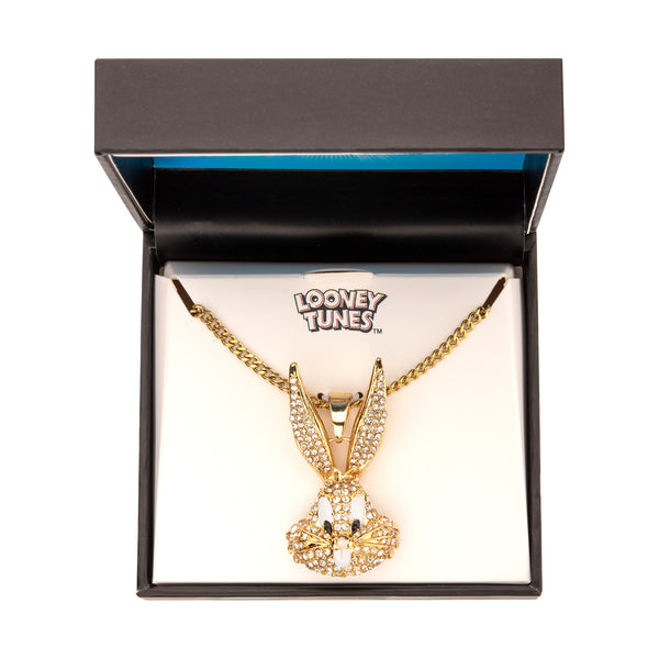 Looney Tunes Bugs Bunny Crystal Gold Plated Bling Pendant Necklace