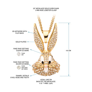 Looney Tunes Bugs Bunny Crystal Gold Plated Bling Pendant Necklace