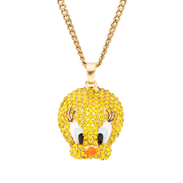 Looney Tunes Tweety Bird Gold Plated Bling Pendant Necklace