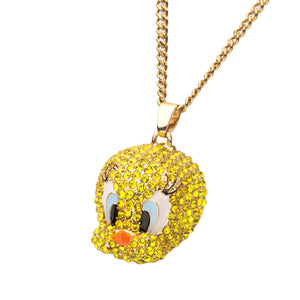 Looney Tunes Tweety Bird Gold Plated Bling Pendant Necklace