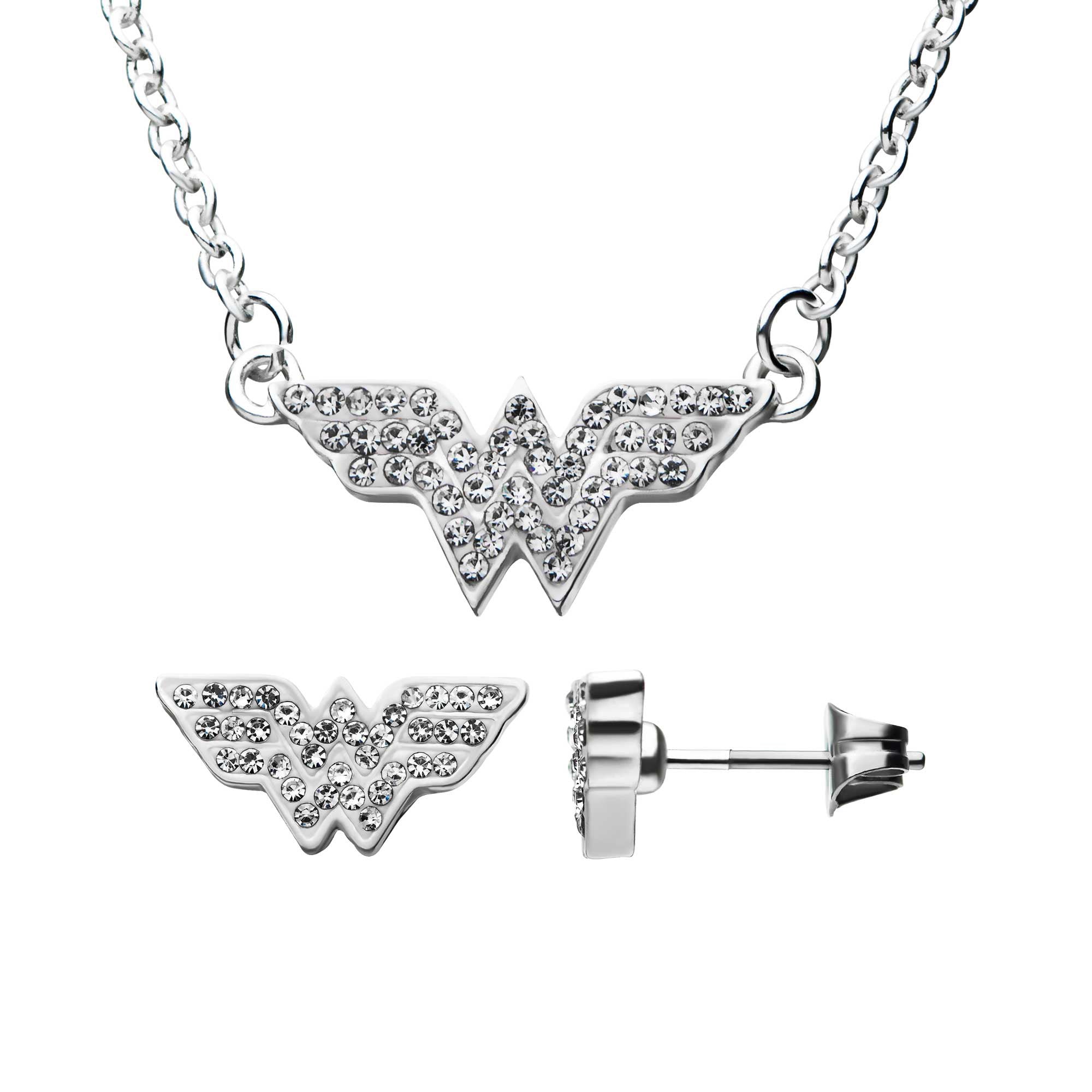 DC Comics Wonder Woman Logo Stud Earrings & Pendant Necklace Set