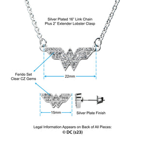DC Comics Wonder Woman Logo Stud Earrings & Pendant Necklace Set