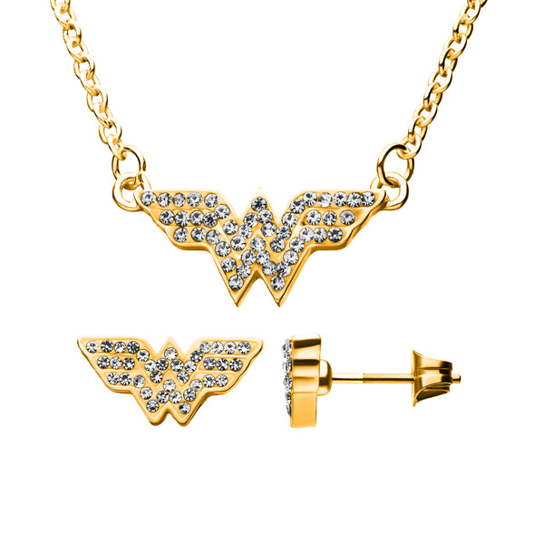 DC Comics Wonder Woman Stud Earrings & Pendant Necklace Gem Set
