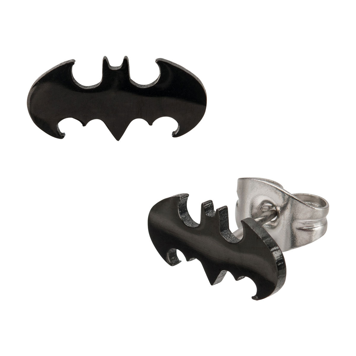 DC Comics Black Cut Out Batman Logo Stud Earrings