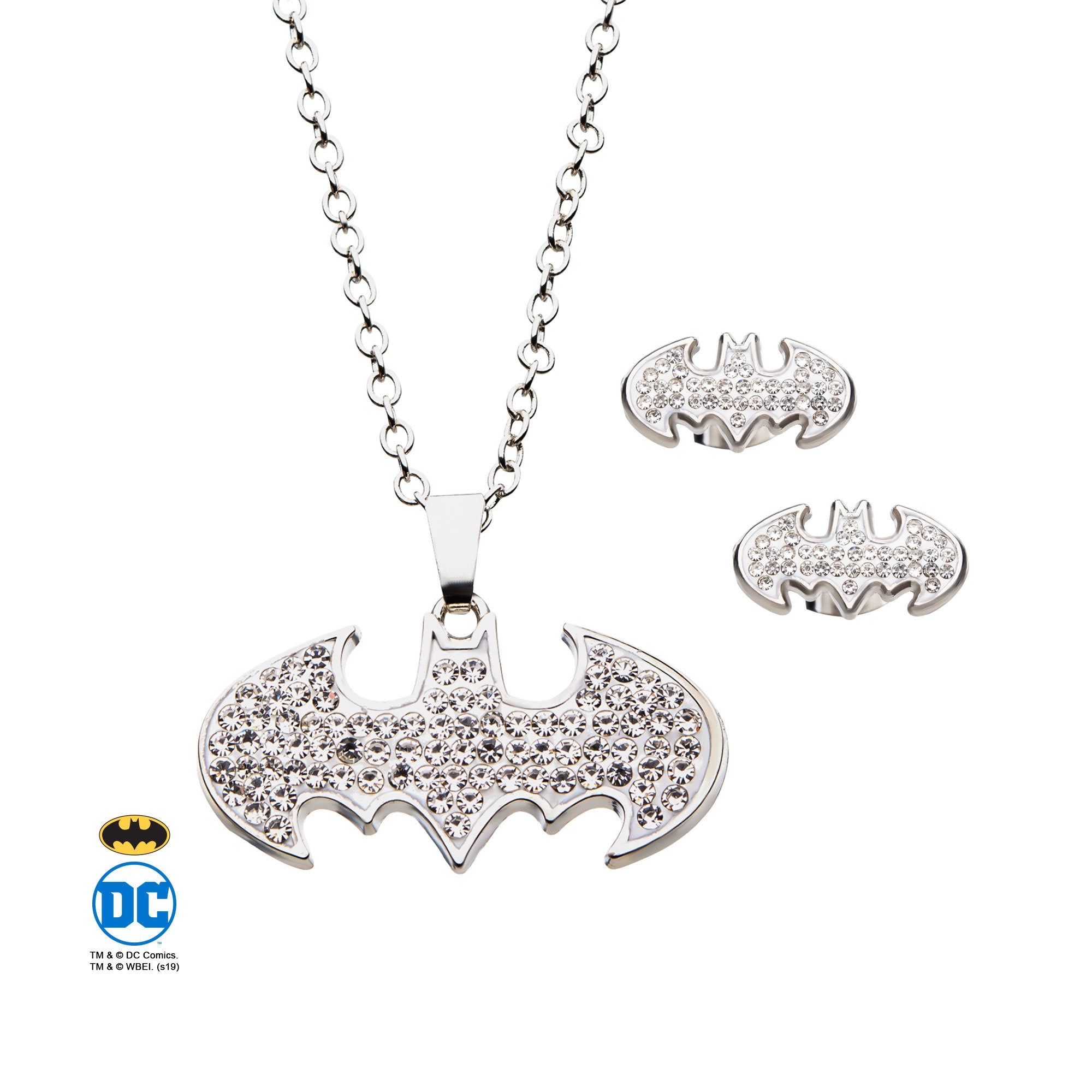 DC Comics Batman Stud Earrings & Pendant Necklace Set