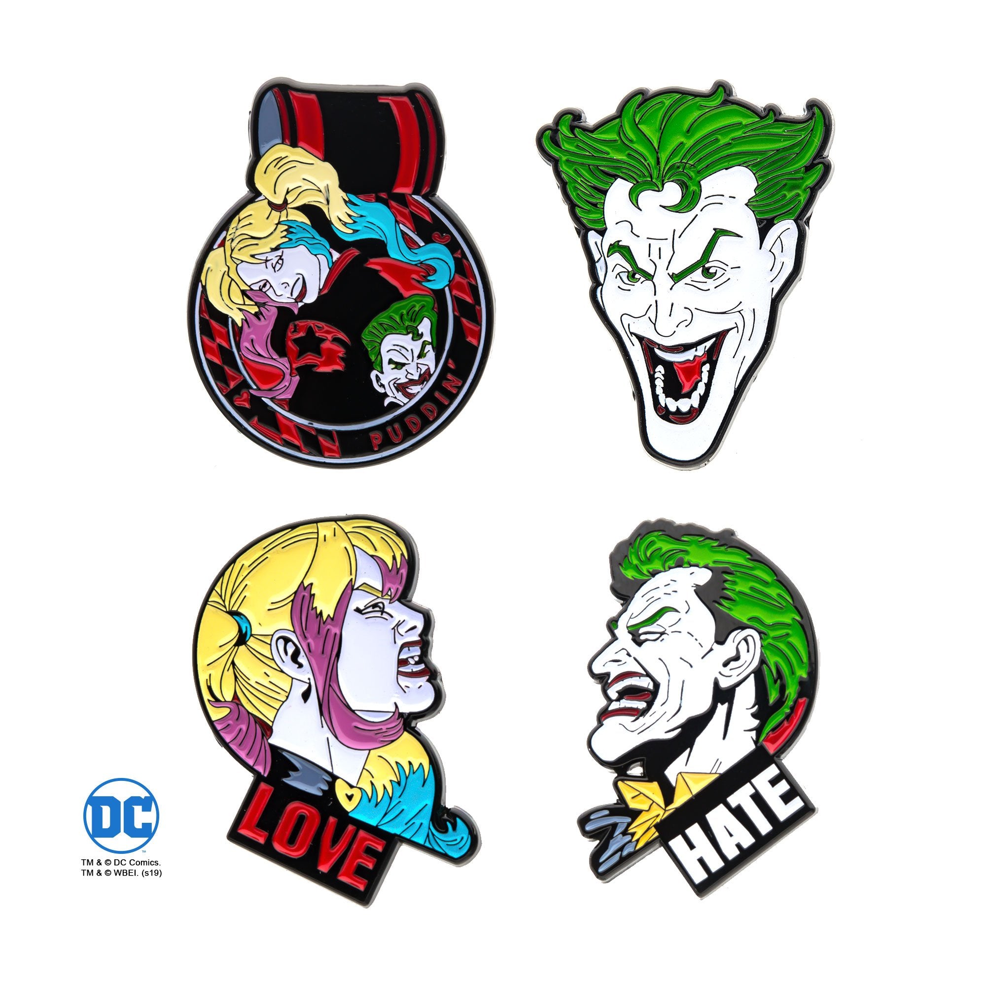 DC Comics Joker and Harley Quinn Face Lapel Pin Set (4pcs)