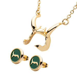 Marvel Loki Horn Necklace & Earring Set