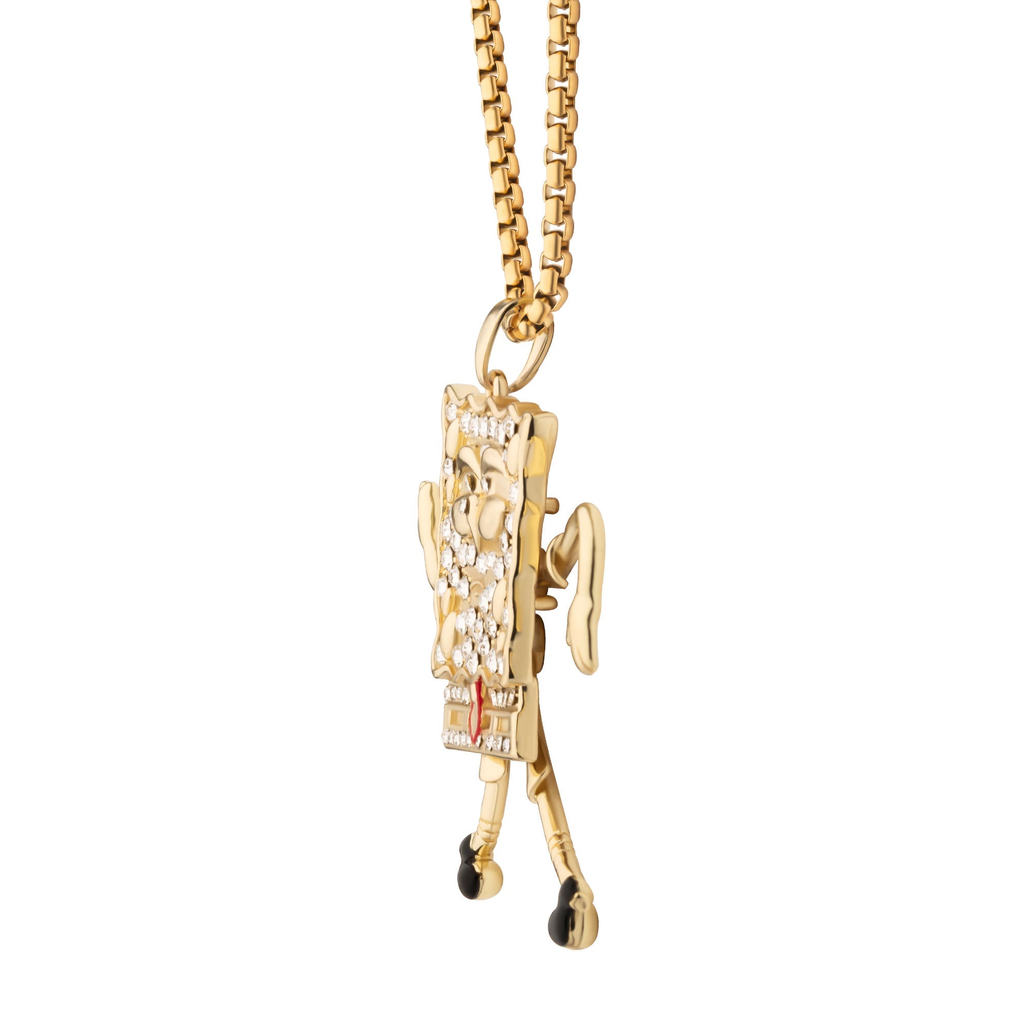 Nickelodeon Gold Plated Spongebob Dancing Bling Pendant with Gold IP Steel Chain.