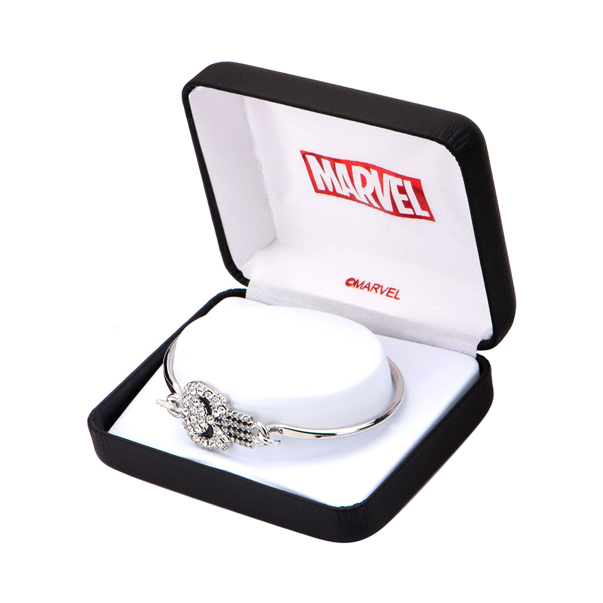 Marvel Stainless Steel Punisher Clear Gem Bangle Bracelet