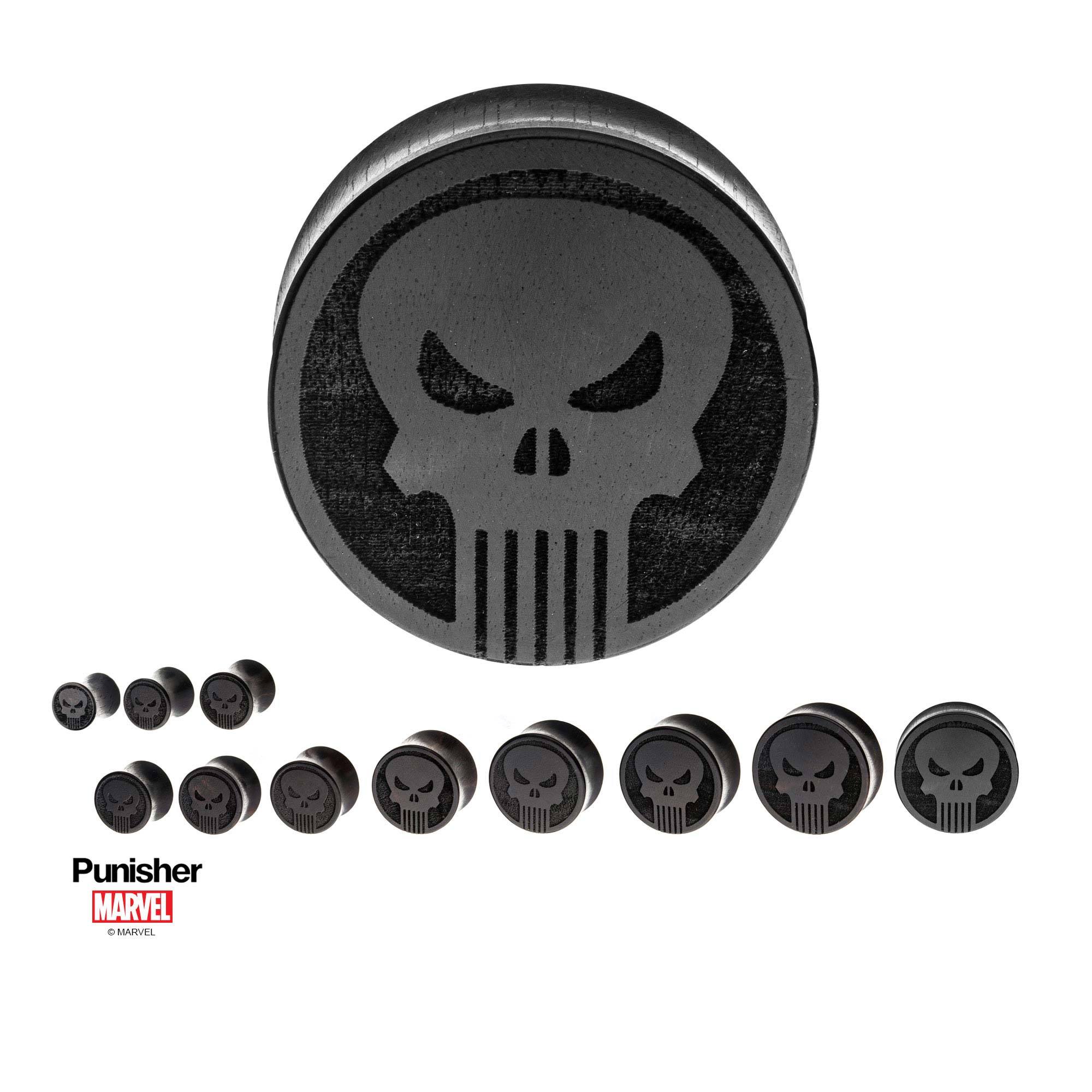 Marvel Punisher Skull Logo Double Flare Iron Wood Plug