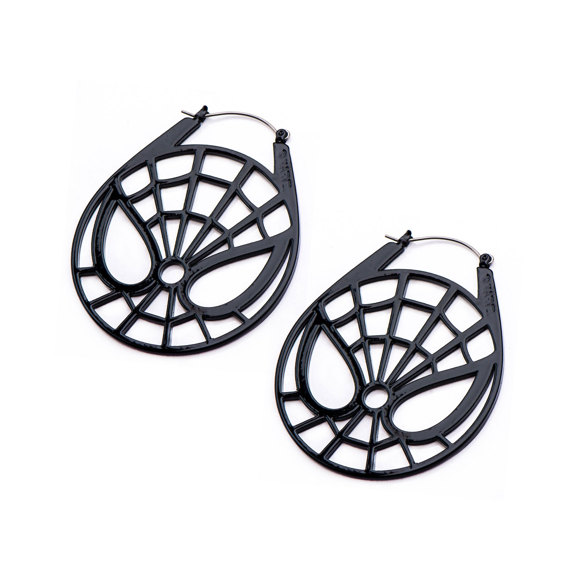 Marvel Base Metal & Black Plated Spider-Man with Steel Plug Hoop Earrings