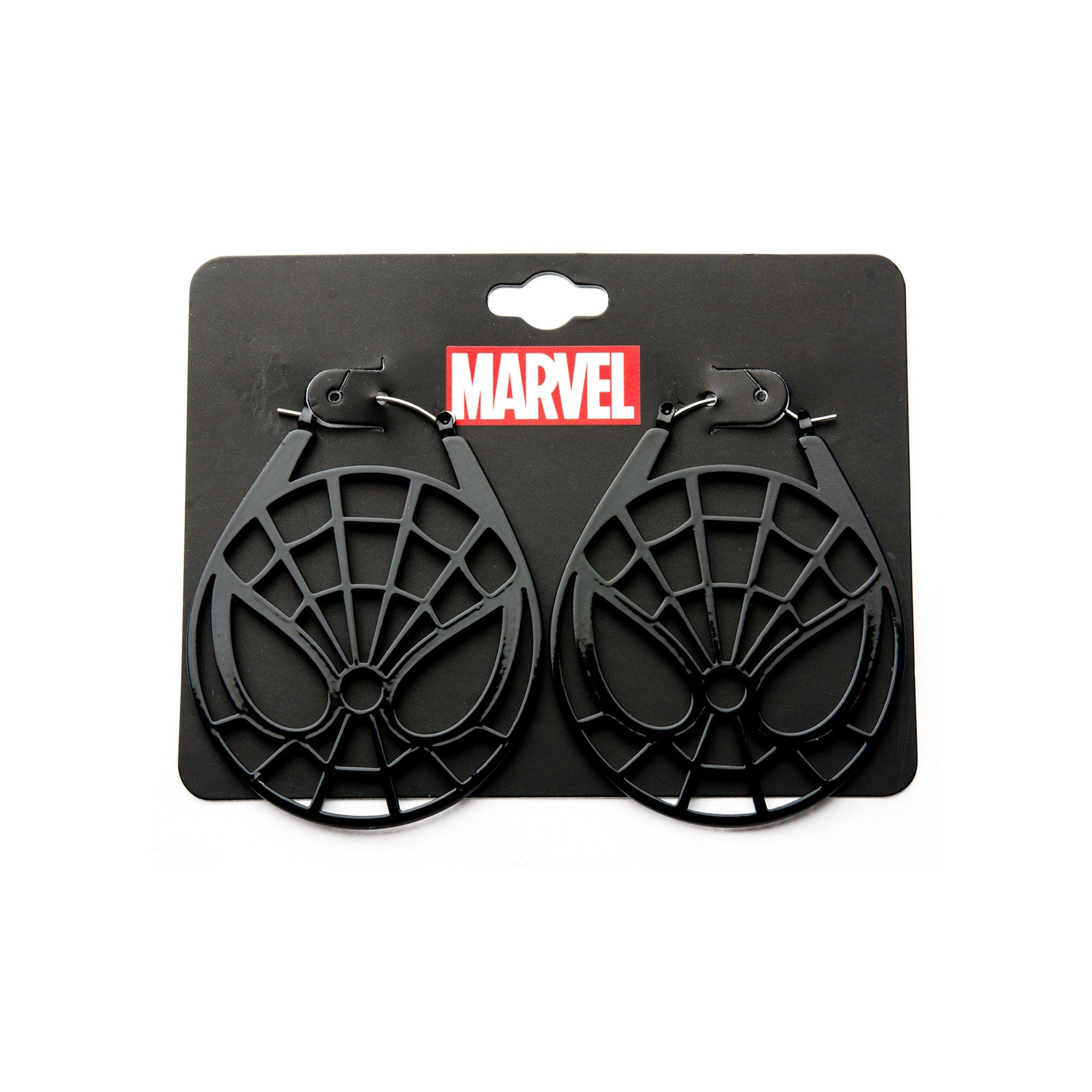 Marvel Base Metal & Black Plated Spider-Man with Steel Plug Hoop Earrings
