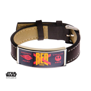 Star Wars Episode 7 Red X ID Plate Steel & Brown Leather Bracelet