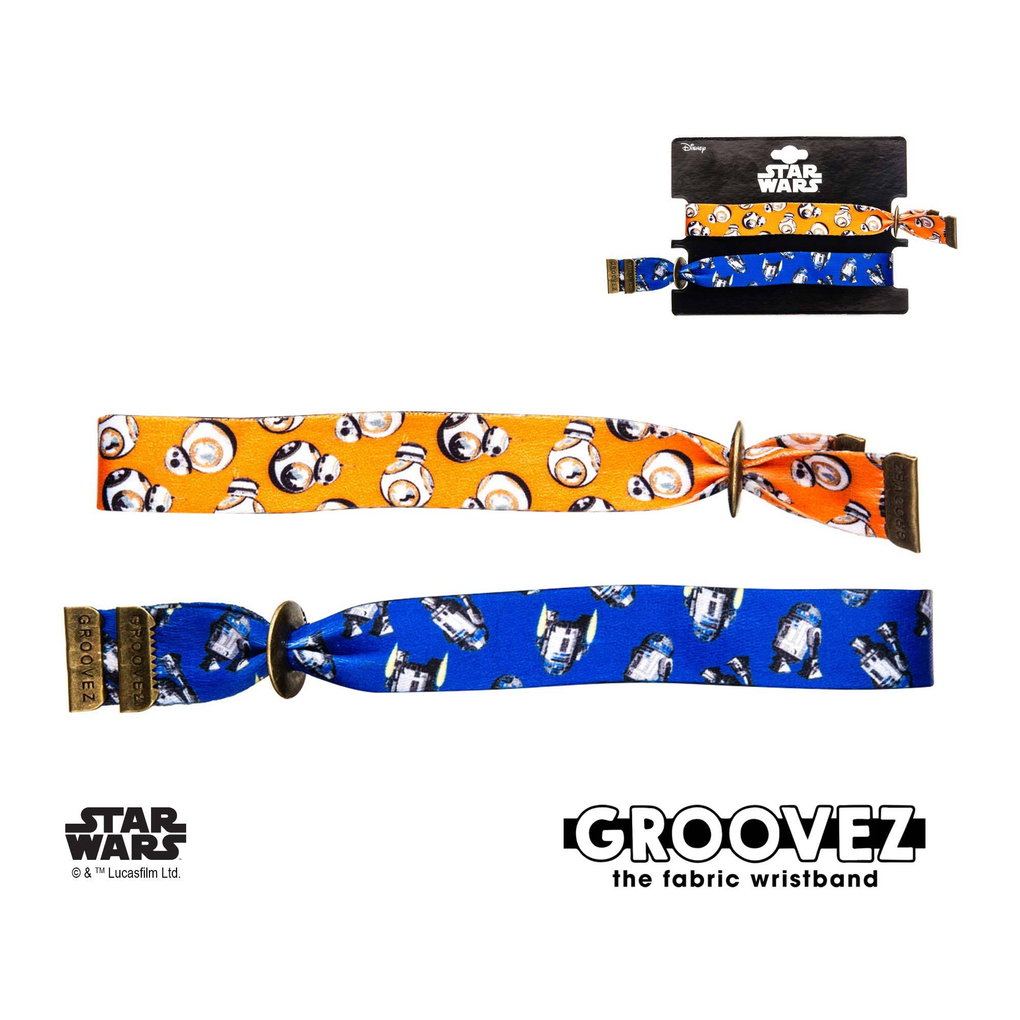 Star Wars Episode 8 BB-8 and R2-D2 Grooves (tm) Fabric Bracelet Set