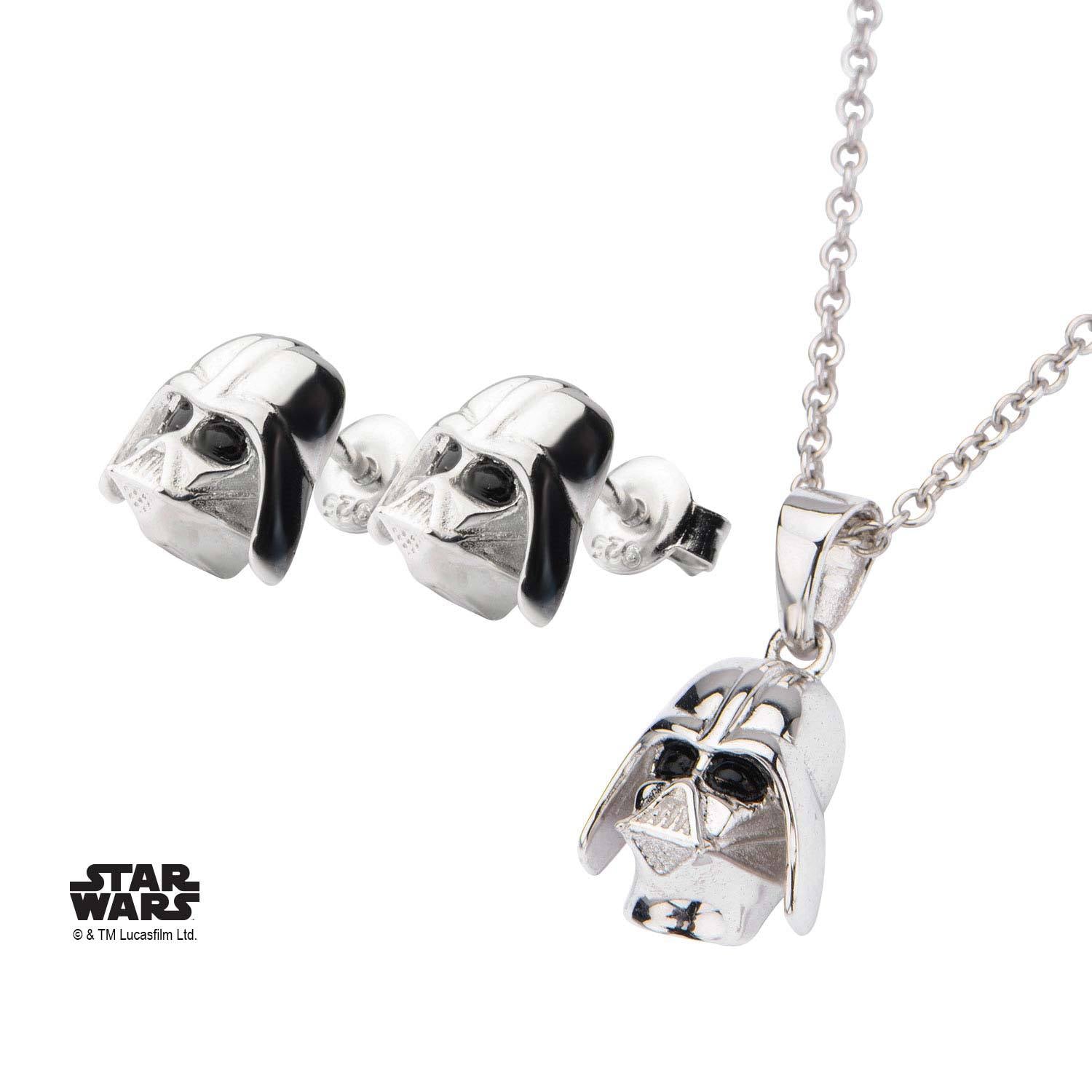 Star Wars 3D Darth Vader Stud Earrings and Pendant Necklace Set