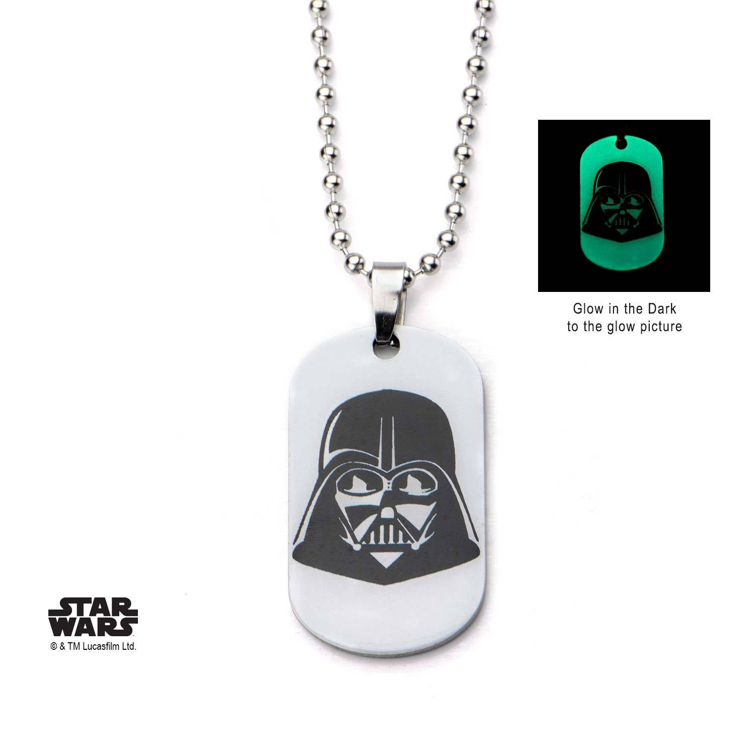 Star Wars Glow in the Dark Darth Vader Dog Tag Pendant Necklace