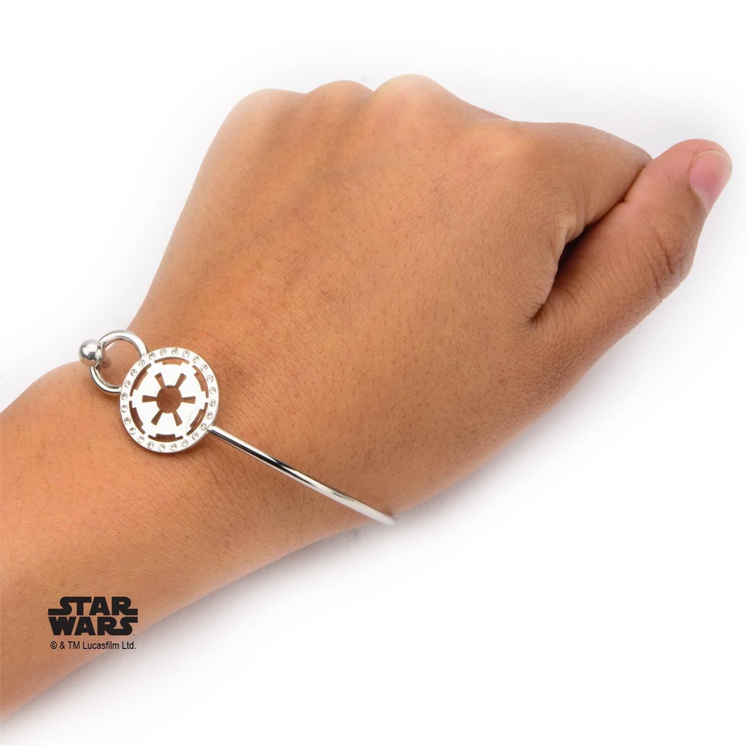 Star Wars Galactic Empire Symbol with Clear Gem Bangle Bracelet