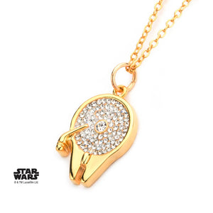 Star Wars Gold Plated Millennium Falcon with CZ Gem Pendant Necklace