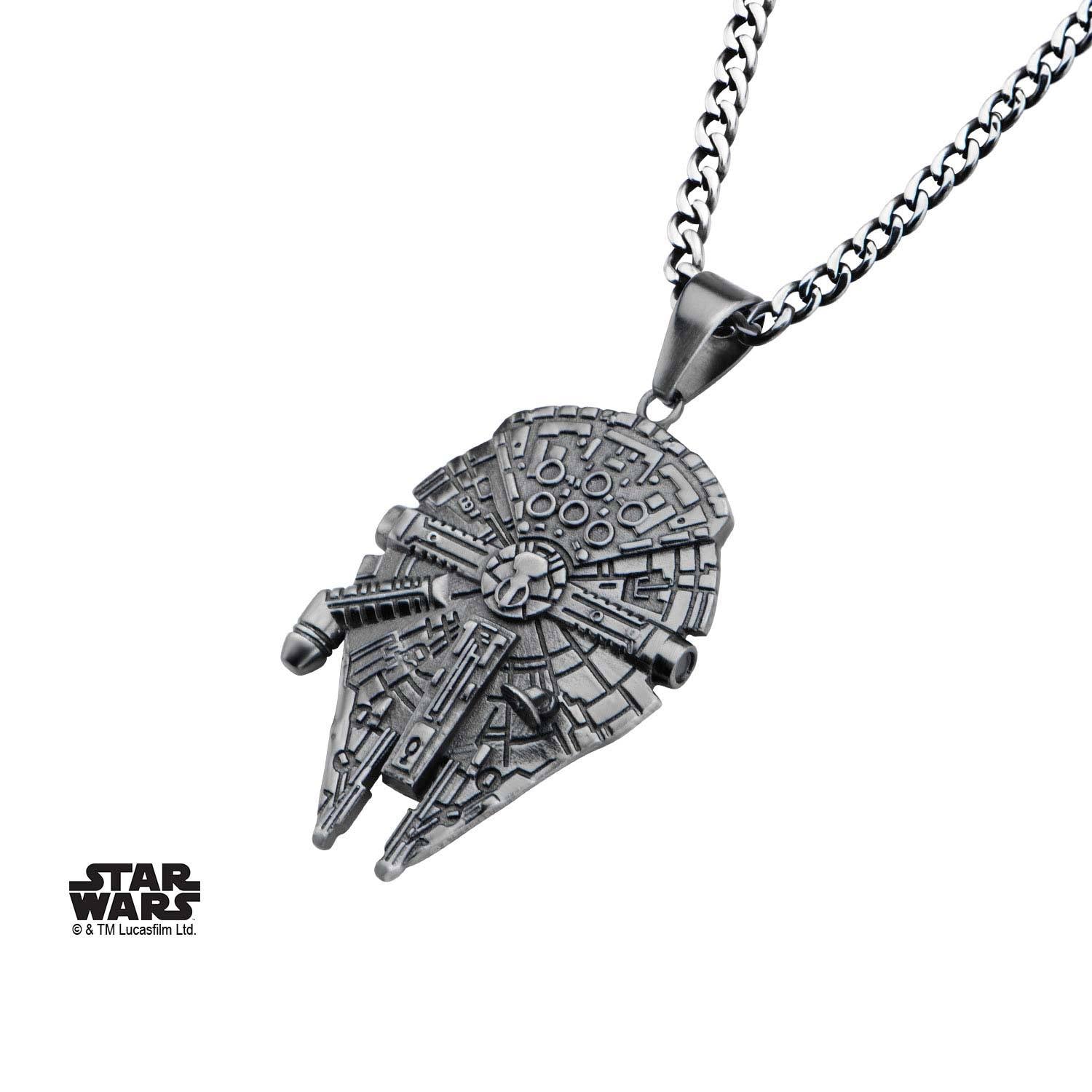 Star Wars Black Plated Millennium Falcon Pendant Necklace