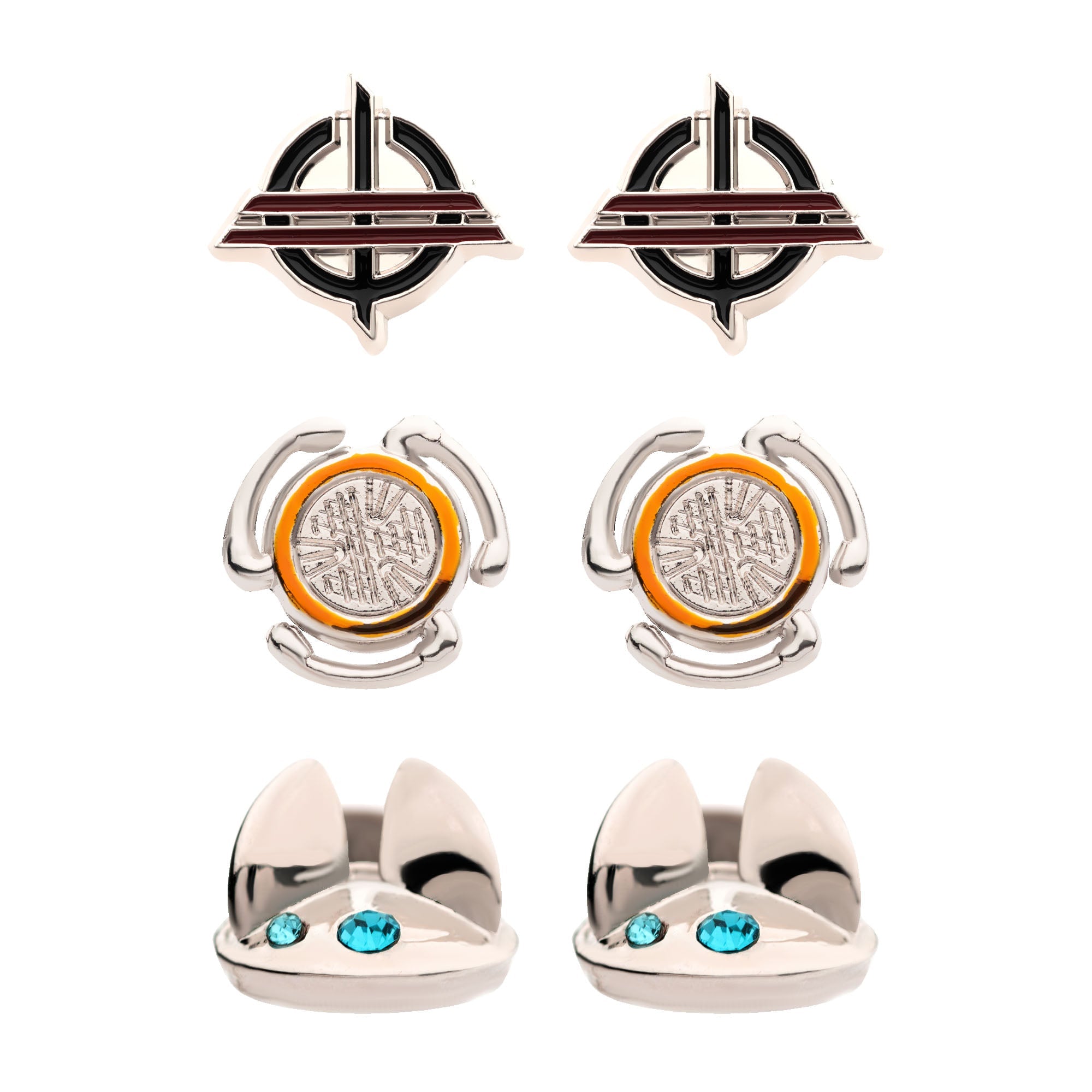 Star Wars Base Metal Obi-Wan 3 Pairs Stud Earrings with Stainless Steel Post Set
