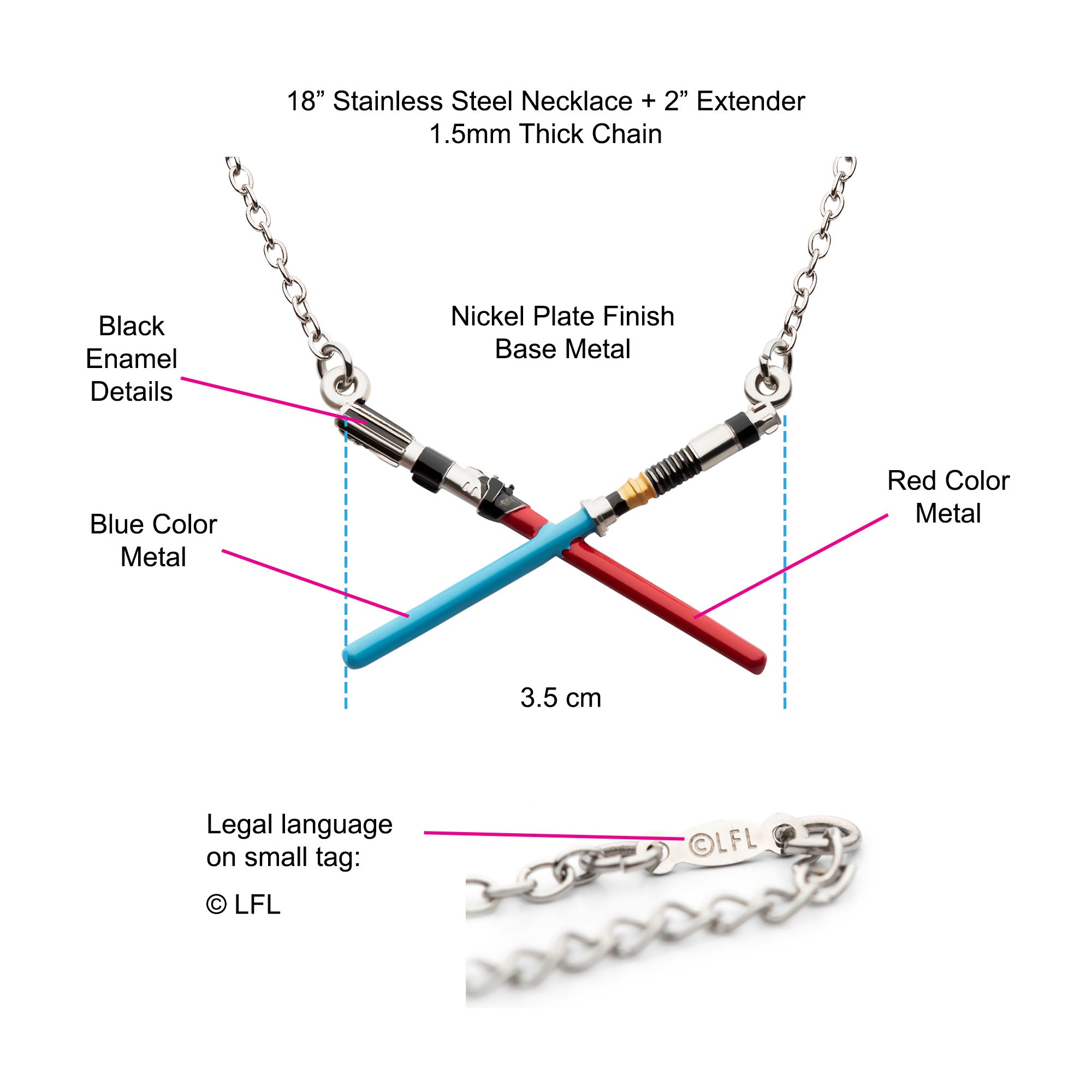 Star Wars Book of Boba Fett Crossed Lightsaber Base Metal Necklace Set with Steel Chain