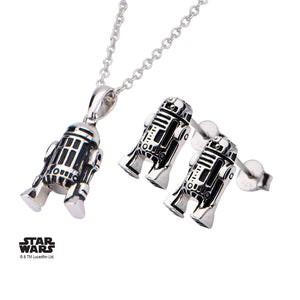 Star Wars 3D R2-D2 Stud Earrings and Pendant Necklace Set