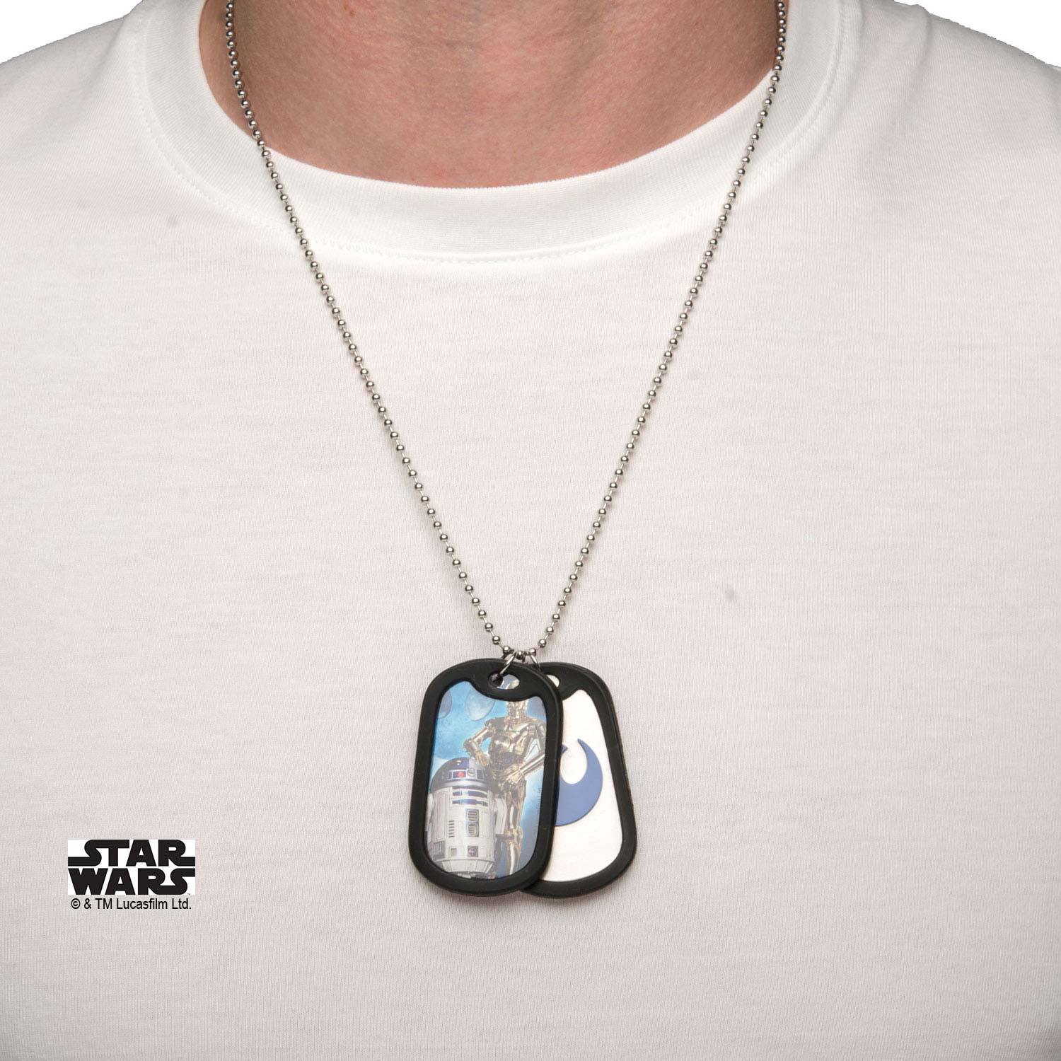 Star Wars R2-D2 & C-3PO Rubber Silencer Double Dog Tag Pendant Necklace