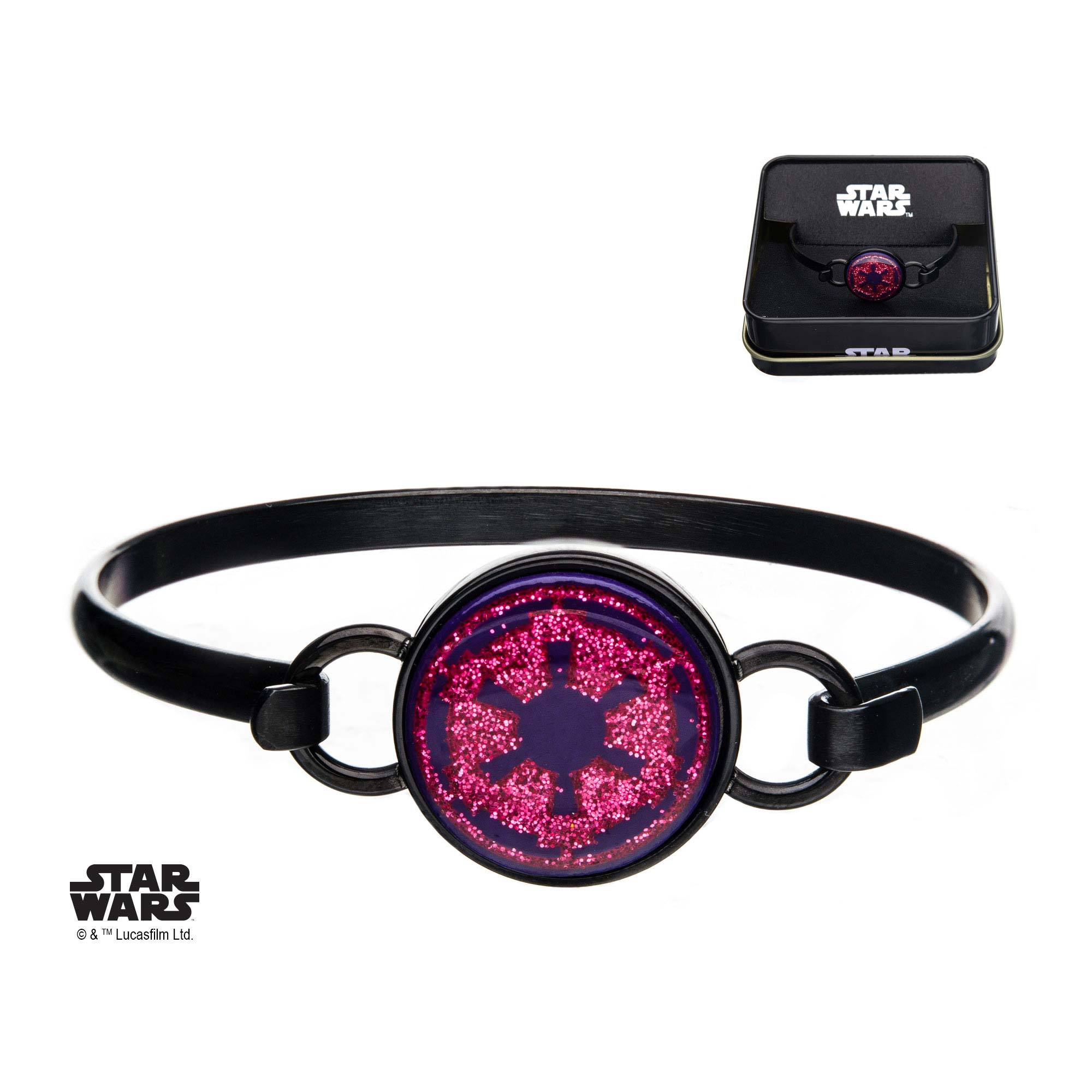Star Wars Pink Imperial Symbol on Black Plated Bangle Bracelet
