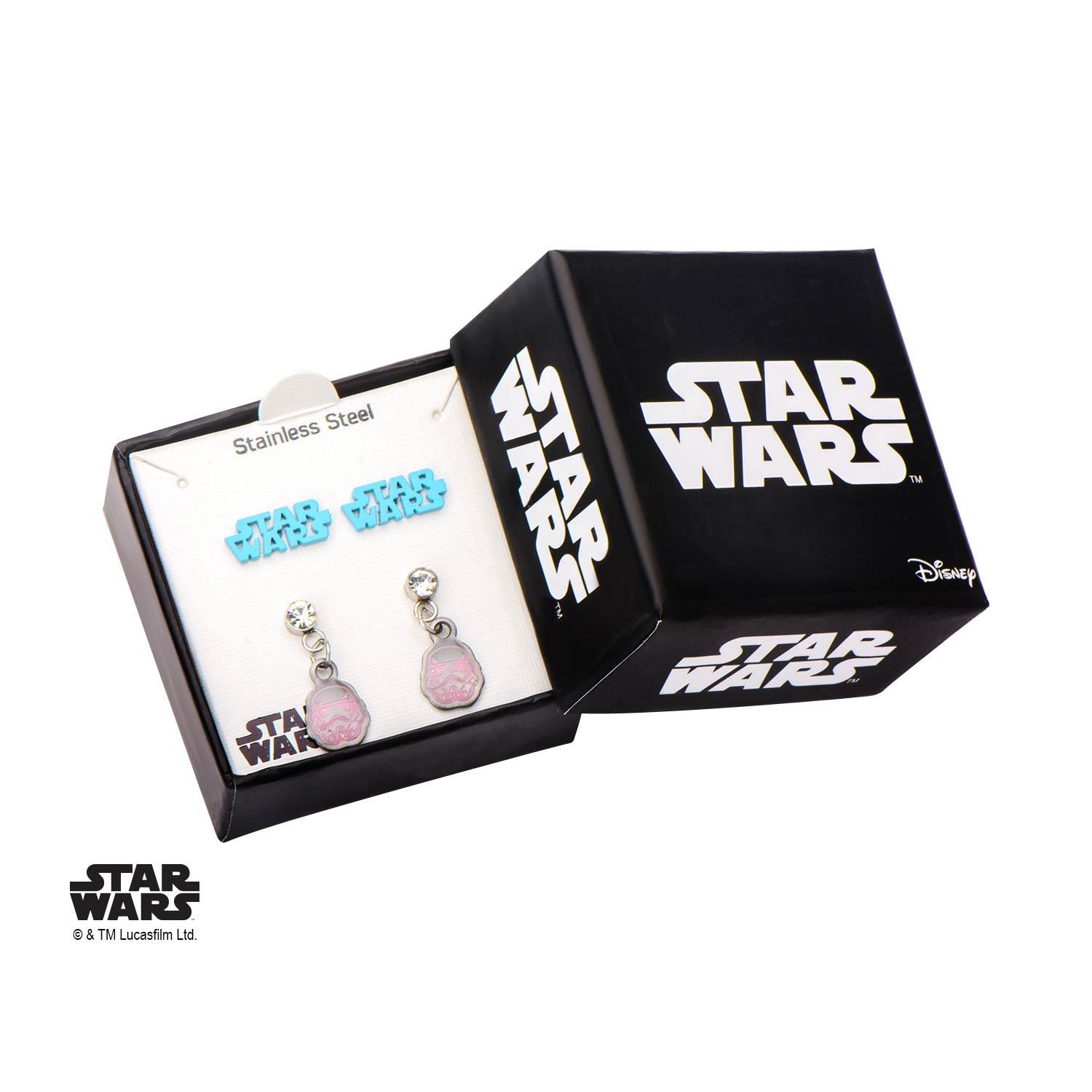Star Wars Logo and Pink Stormtrooper Stud Earrings Set