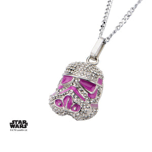 Star Wars Stormtrooper Pink Enamel with Clear Gem Pendant Necklace